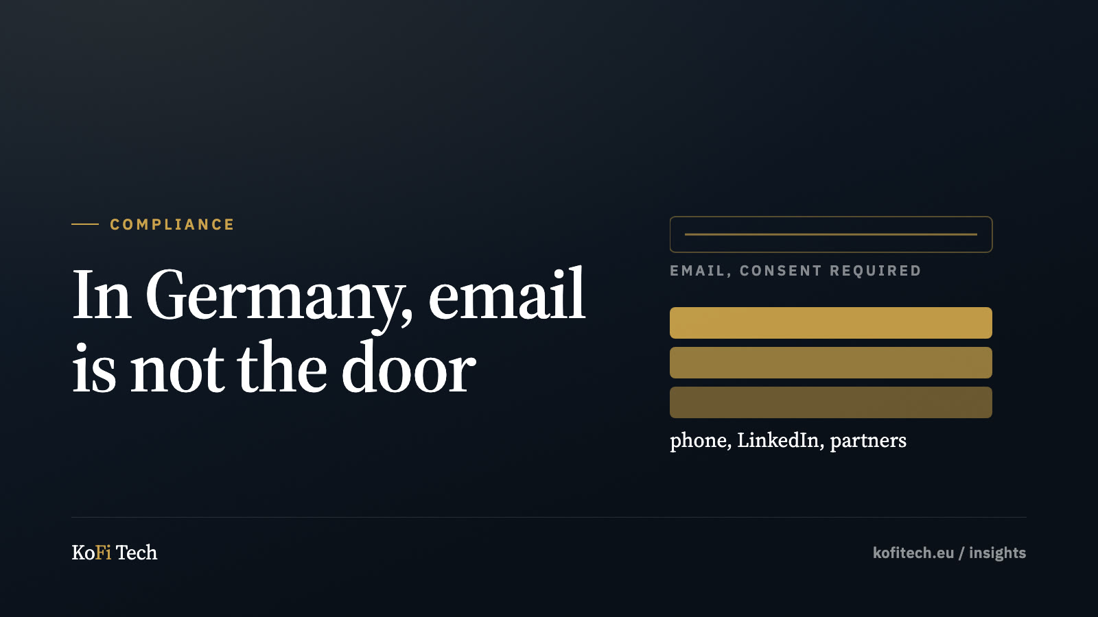 Insights cover: a closed email channel beside three open ones marked phone, LinkedIn and partners.