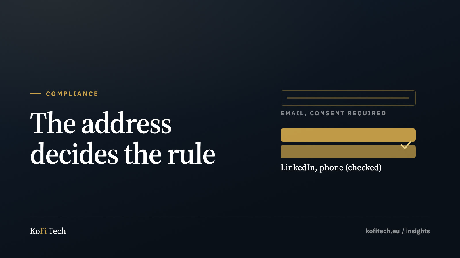 Insights cover: a closed email channel beside two open ones marked LinkedIn and phone, with a checked register mark.